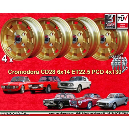 4 cerchi Cromodora CD28 6x14 + kit bulloni KB4  SW17 14x1 5x27 60° 4x130 Lancia Fulvia 2000