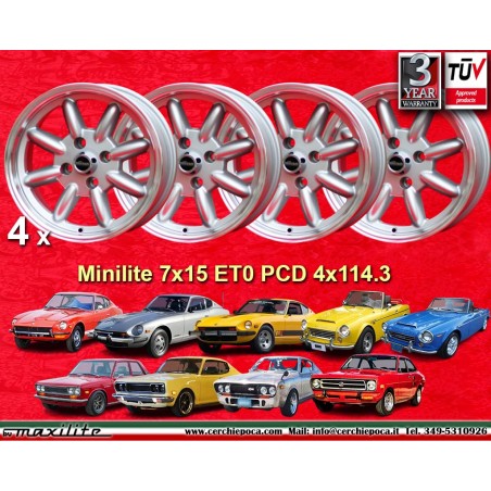 4 wheels Minilite 7x15 4x114.3 Datsun Triumph 240Z 260Z 280Z 280 ZX Triumph TR2 TR3 TR3A TR4 TR4 TR5 TR250 TR6 silver/di