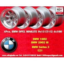 4 cerchi Minilite 9x13 4x100 BMW Opel Volkswagen  1502 1602 1802 2002 tii 3 E21 Kadett B-C Manta Ascona A-B GT Olympia A