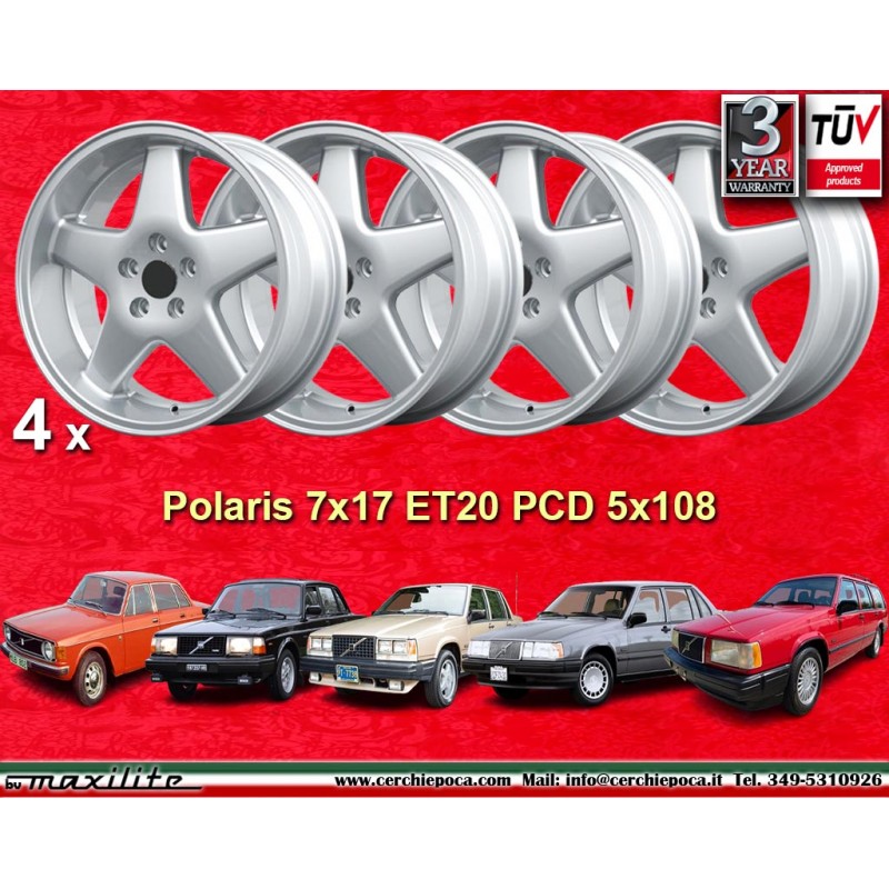 4 Felgen Polaris 7x17 5x108 Volvo 140/160 240/260 740/760/780 940/960 silver