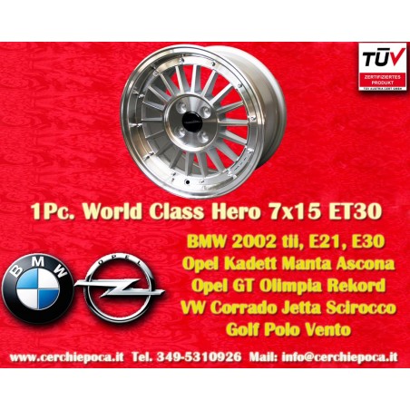 1 cerchio WCHE 7x15 4x100 BMW Opel VW Mazda Toyota BMW 1502-2002 tii 3 E30 Opel Kadett B-C Manta Ascona A-B GT Olympia A