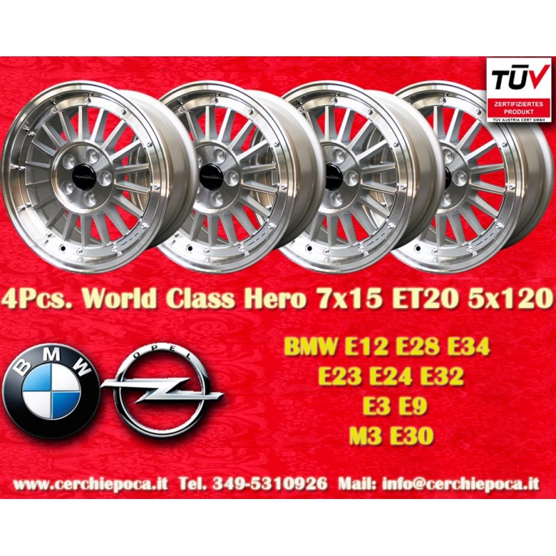 4 wheels WCHE 7x15 5x120 BMW 5 E12 E28 E34 6 E24 7 E23 E32 E3 E9 M3 E30 silver/diamond cut