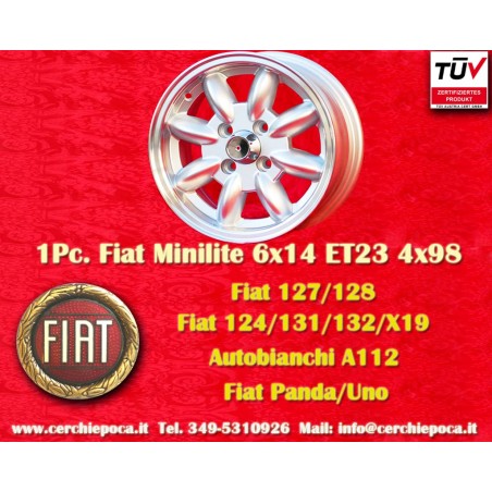 1 Felge Minilite 6x14 4x98 Fiat 124 Berlina Coupe Spider 125 127 128 131 X19 silver/diamond cut