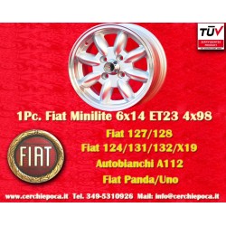 4 jantes Minilite 6x14 4x98 Fiat 124 Berlina Coupe Spider 125 127 128 131 X19 silver/diamond cut