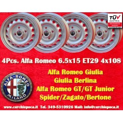 4 cerchi Campagnolo 6.5x15 4x108 Alfa Romeo Giulia 105 Berlina Coupe Spider GTA GTC silver