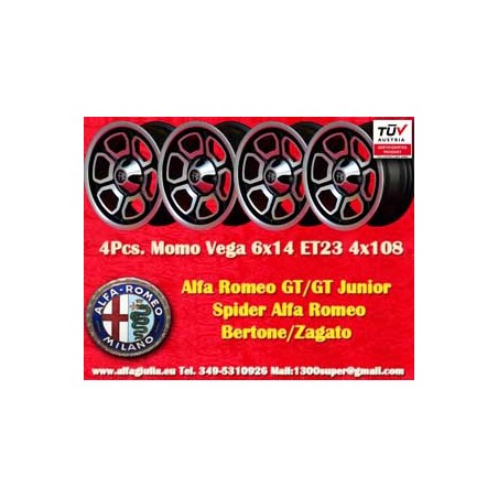 4 cerchi Vega 6x14 4x108 Alfa 105 Berlina Giulia Coupe Spider GTC matt black/diamond cut