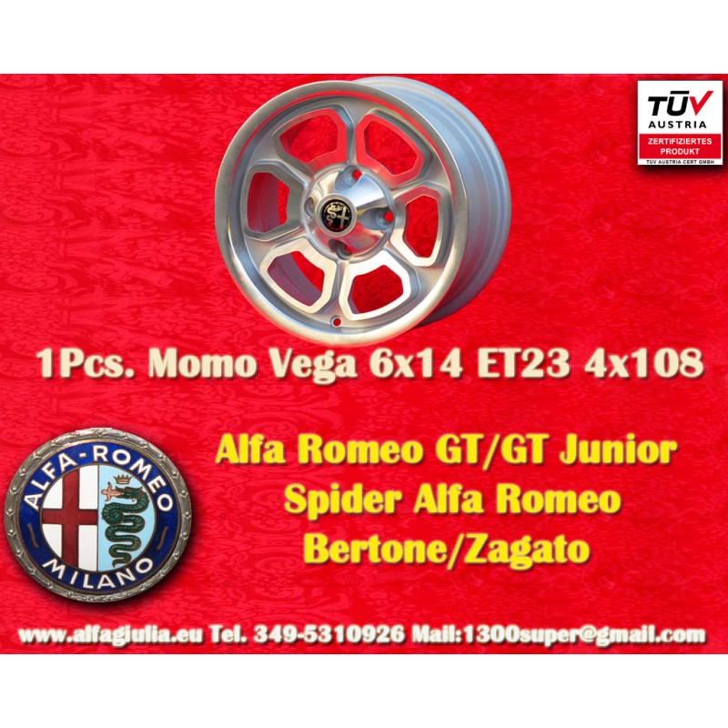 1 Felge Vega 6x14 4x108 Alfa 105 Berlina Giulia Coupe Spider GTC silver/diamond cut