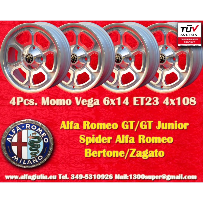 4 cerchi Vega 6x14 4x108 Alfa 105 Berlina Giulia Coupe Spider GTC silver/diamond cut