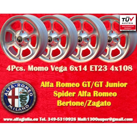 4 cerchi Vega 6x14 4x108 Alfa 105 Berlina Giulia Coupe Spider GTC silver/diamond cut