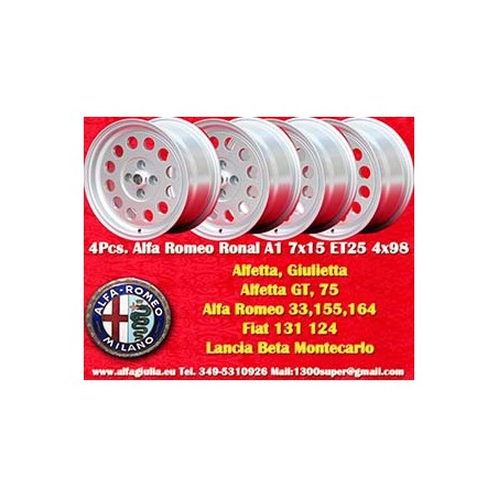 4 cerchi Ronal A1 7x15 4x98 Alfa Romeo  Fiat  Lancia Alfetta Alfetta GT   GTV 33 75 1.6i 1.8i 2.0TDI 90 155 Fiat 124 Cou