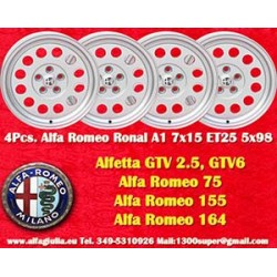 4 jantes Ronal A1 7x15 5x98 Alfa Romeo Alfetta GTV 2.5 75 1.8T 2.0i 3.0i 164 Spider-GTV Type 916 silver