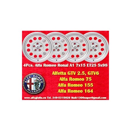 4 wheels Ronal A1 7x15 5x98 Alfa Romeo Alfetta GTV 2.5 75 1.8T 2.0i 3.0i 164 Spider-GTV Type 916 silver