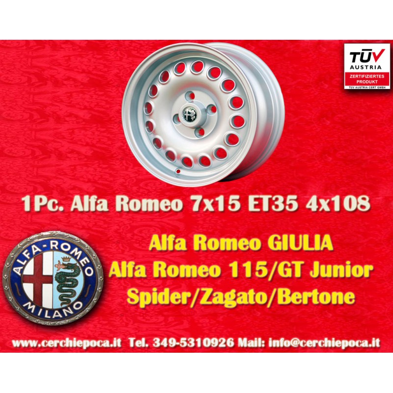 1 wheel Campagnolo 7x15 4x108 Alfa Romeo 105 Berlina Giulia Coupe Spider GTC silver