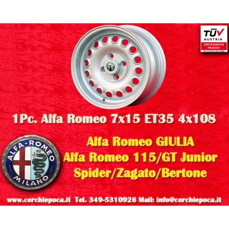 1 cerchio Campagnolo 7x15 4x108 Alfa Romeo 105 Berlina Giulia Coupe Spider GTC silver