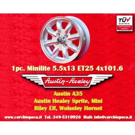 1 wheel Minilite 5.5x13 4x101.6 Austin Mini MG Mini Mk1-3 Austin Sprite mk1-4 MG Midget silver/diamond cut