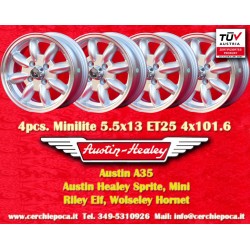 4 cerchi Minilite 5.5x13 4x101.6 Austin Mini MG Mini Mk1-3 Austin Sprite mk1-4 MG Midget silver/diamond cut