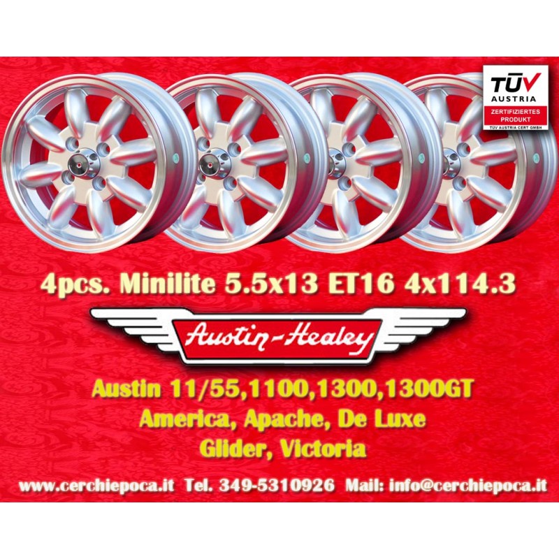 4 cerchi Minilite 5.5x13 4x114.3 Datsun Austin Toyota 120 140 160 180 Toyota Corolla Starlet Carina Austin 1100 1300 130