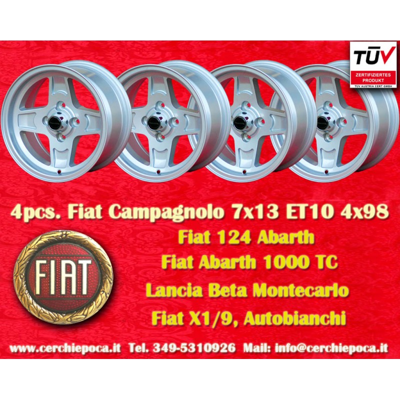 4 cerchi Campagnolo 7x13 4x98 Fiat Lancia Autobianchi 124 Abarth Berlina Coupe Spider 125 127 128 131 X19 A112 Beta Mont