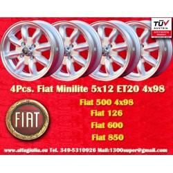 4 cerchi Minilite 5x12 4x98 Fiat 126 600 850 silver/diamond cut