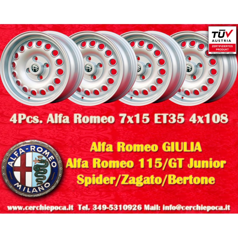 4 wheels Campagnolo 7x15 4x108 Alfa Romeo 105 Berlina Giulia Coupe Spider GTC silver