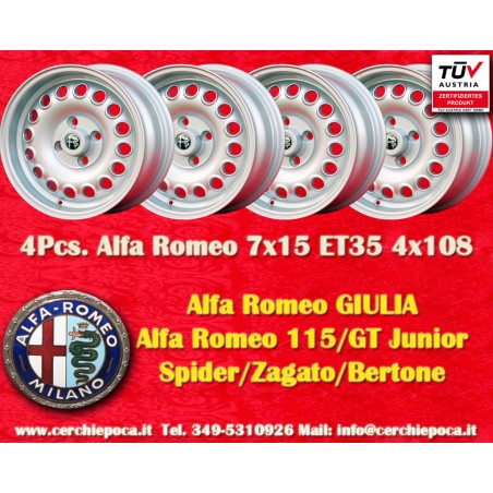 4 jantes Campagnolo 7x15 4x108 Alfa Romeo 105 Berlina Giulia Coupe Spider GTC silver