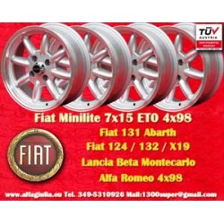 4 Felgen Minilite 7x15 4x98 Fiat 124 Coupe Spider 125 131 132 silver/diamond cut