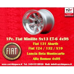 1 Felge Minilite 8x13 4x98 Fiat 124 Spider Coupe X19 silver/diamond cut