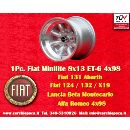 1 Felge Minilite 8x13 4x98 Fiat 124 Spider Coupe X19 silver/diamond cut