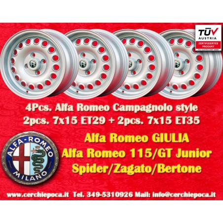 4 cerchi Campagnolo 7x15 + 7x15 4x108 Alfa Romeo 105 Coupe Spider GT GTA GTC Montreal