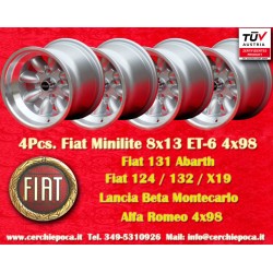 4 Felgen Minilite 8x13 4x98 Fiat 124 Spider Coupe X19 silver/diamond cut