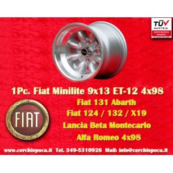 1 Felge Minilite 9x13 4x98 Fiat 124 Spider Coupe X19 silver/diamond cut