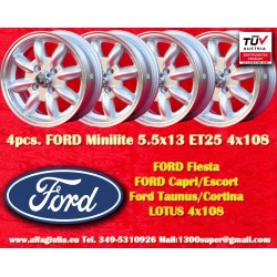 4 cerchi Minilite 5.5x13 4x108 Ford Escort Mk1 Mk2 Capri Cortina Taunus Fiesta silver/diamond cut