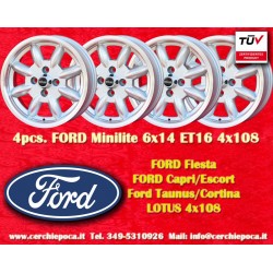 4 wheels Minilite 6x14 4x108 Ford Escort Mk1-2 Capri Cortina silver/diamond cut