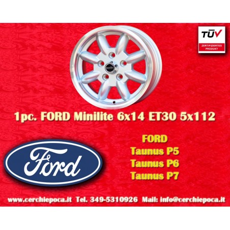 1 jante Minilite 6x14 5x112 Ford Mercedes Consul Granada P5 P6 P7 Mercedes 108 109 113 114 115 116 123 silver/diamond cu