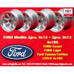 4 jantes Minilite 8x13 + 9x13 4x108 Ford Escort Mk1-2 Capri Cortina