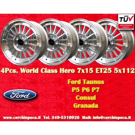 4 cerchi WCHE 7x15 5x112 Mercedes Consul Granada P5 P6 P7 Mercedes 107 108 109 113 114 115 116 123  silver/diamond cut