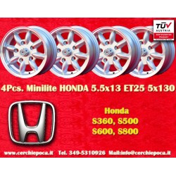 4 wheels Minilite 5.5x13 5x130 Honda NSU Honda S600 S800 NSU TT TTS 110 1200C Wankelspider silver/diamond cut