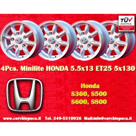 4 jantes Minilite 5.5x13 5x130 Honda NSU Honda S600 S800 NSU TT TTS 110 1200C Wankelspider silver/diamond cut