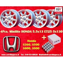 4 cerchi Minilite 5.5x13 + kit dadi KM16  M10X1 5x28 60° 5x130 Honda NSU Honda S600 S800 NSU TT TTS 110 1200C Wankelspid