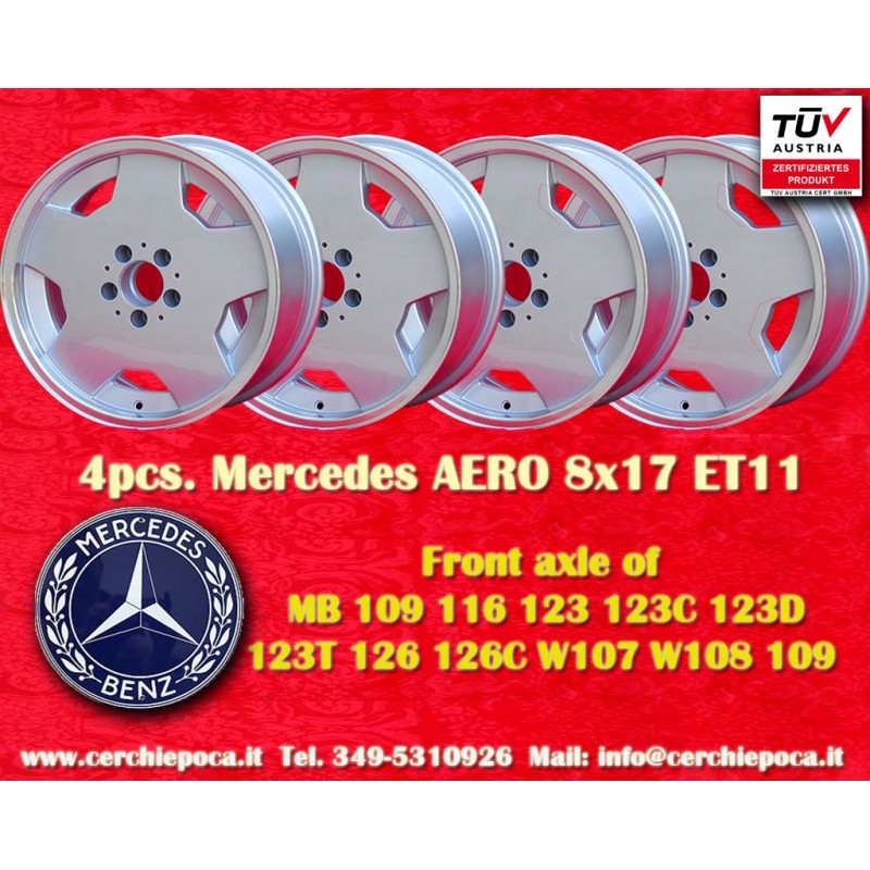 4 jantes Aero 8x17 5x112 Mercedes w107 w108 w109 w116 w123 w126 w129 silver/diamond cut