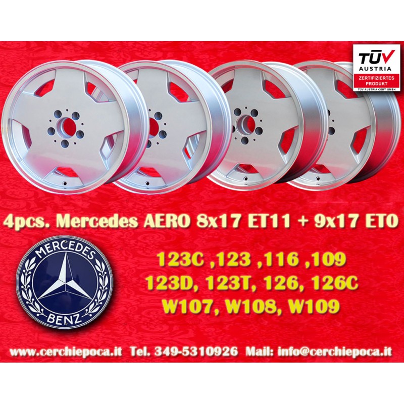 4 wheels Aero 8x17 + 9x17 5x112 Mercedes w107 w108 w109 w116 w123 w126 w129