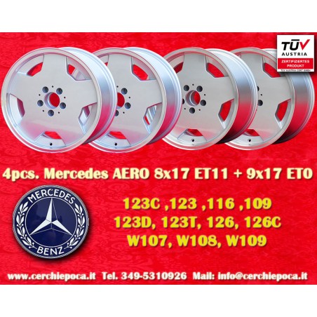 4 cerchi Aero 8x17 + 9x17 5x112 Mercedes w107 w108 w109 w116 w123 w126 w129