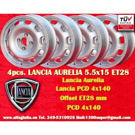 4 jantes TZ 5.5x15 4x145 Lancia Flaminia silver