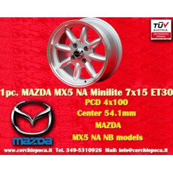 1 cerchio Minilite 7x15 4x100 Mazda MX5 NA NB silver/diamond cut