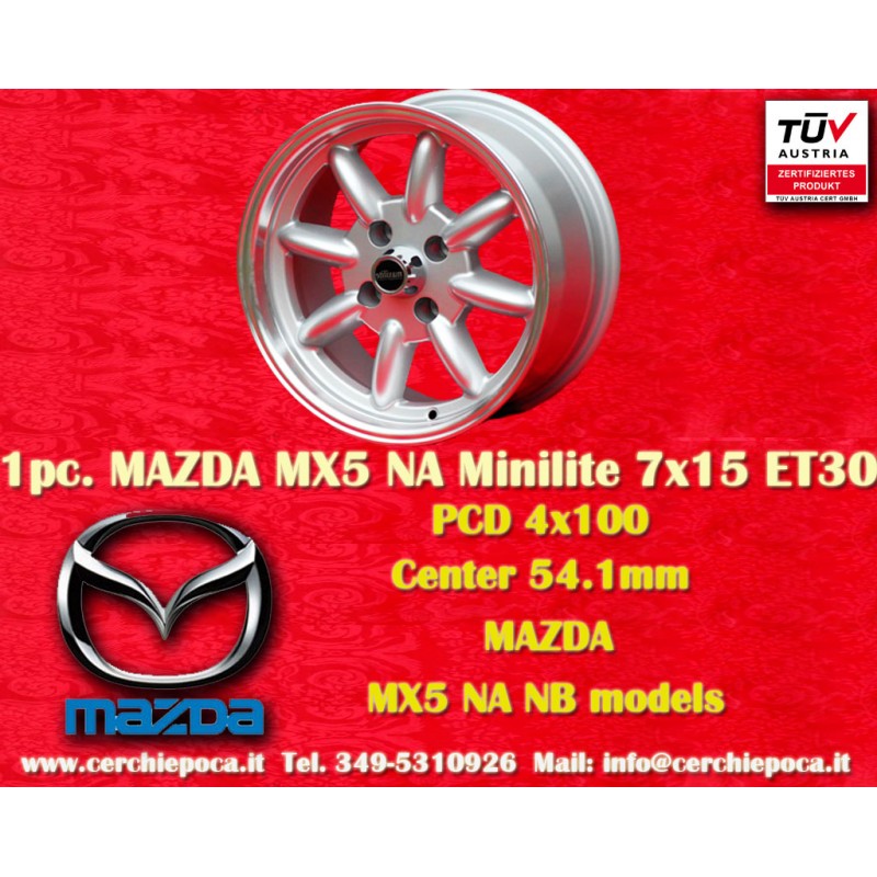 1 Felge Minilite 7x15 4x100 Mazda MX5 NA NB silver/diamond cut