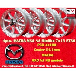 4 cerchi Minilite 7x15 4x100 Mazda MX5 NA NB silver/diamond cut