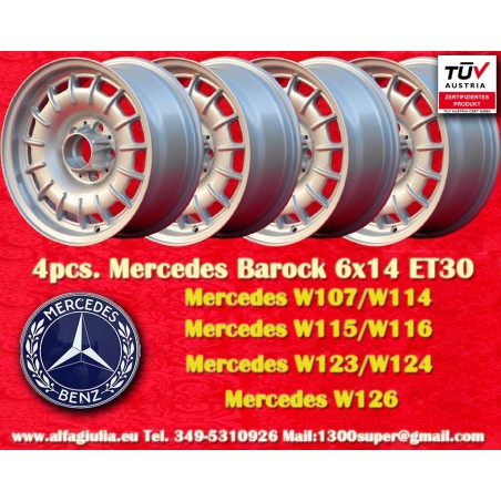 4 jantes Barock 6x14 5x112 Mercedes w108 w109 w113 w114 w115 w116 w123 silver