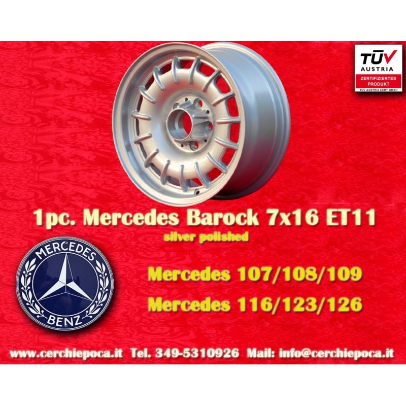 1 cerchio Barock 7x16 5x112 Mercedes w107 w108 w109 w116 w123 w126 silver