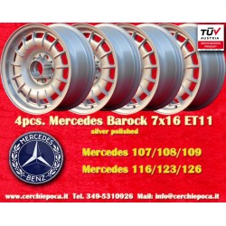 4 jantes Barock 7x16 5x112 Mercedes w107 w108 w109 w116 w123 w126 silver