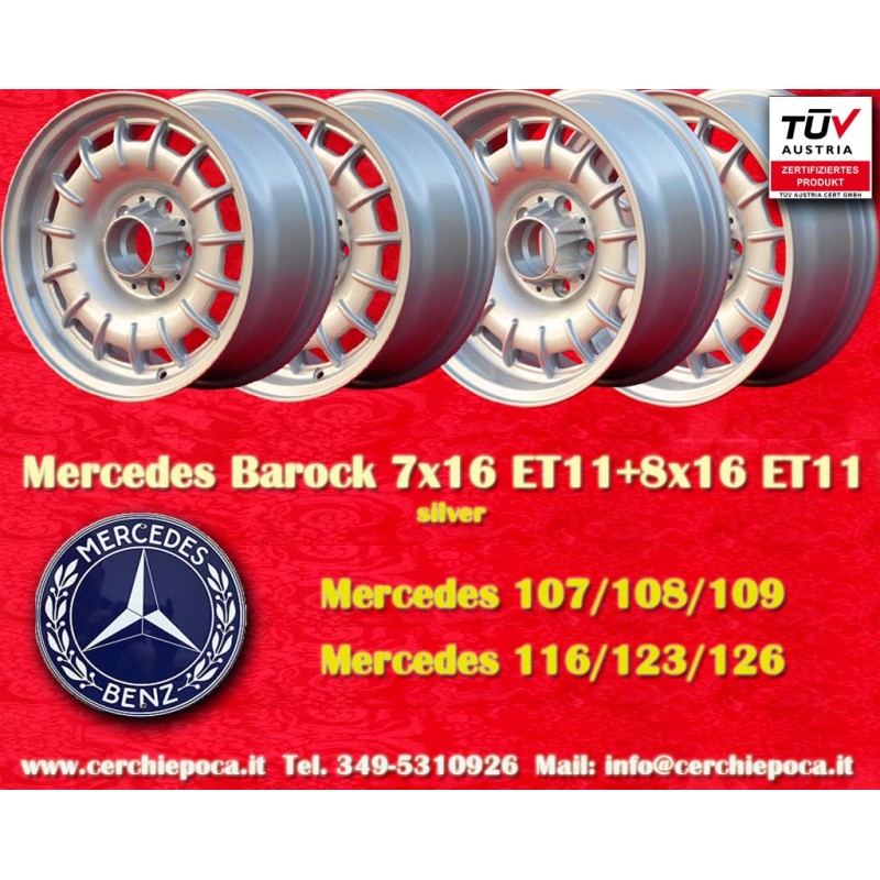 4 cerchi Barock 7x16 + 8x16 5x112 Mercedes w107 w108 w109 w116 w123 w126